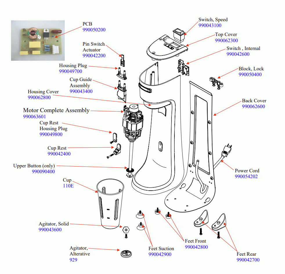 Diagram Diagram and Parts List for HMD200-UK-B  Hamilton Beach Drink Mixer